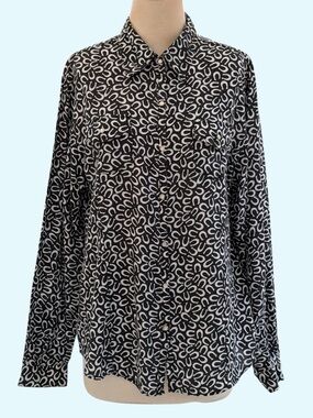 Desert Diva Horseshoe Print Long Sleeve Western Snap Button Front Black Shirt L